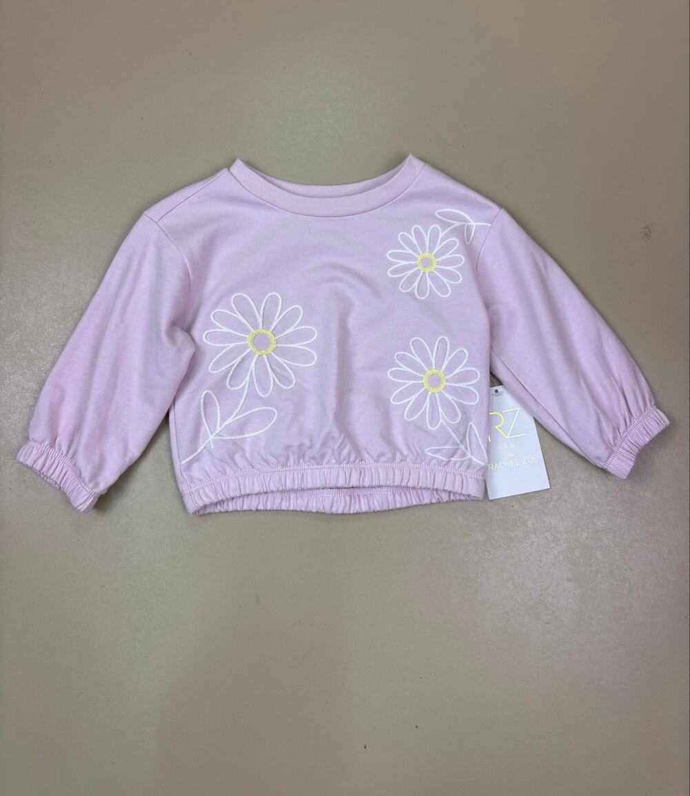 RZ by Rachel Zoe Baby Girls 18M Pink Daisy Embroidered Sweatshirt Top NWT